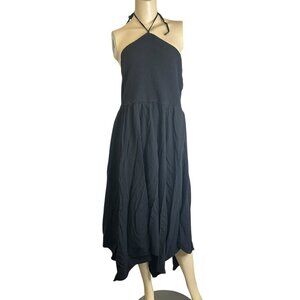 Old Navy Black Fit & Flare Crinkled Halter Midi Dress Handkerchief Hem Sz XXL